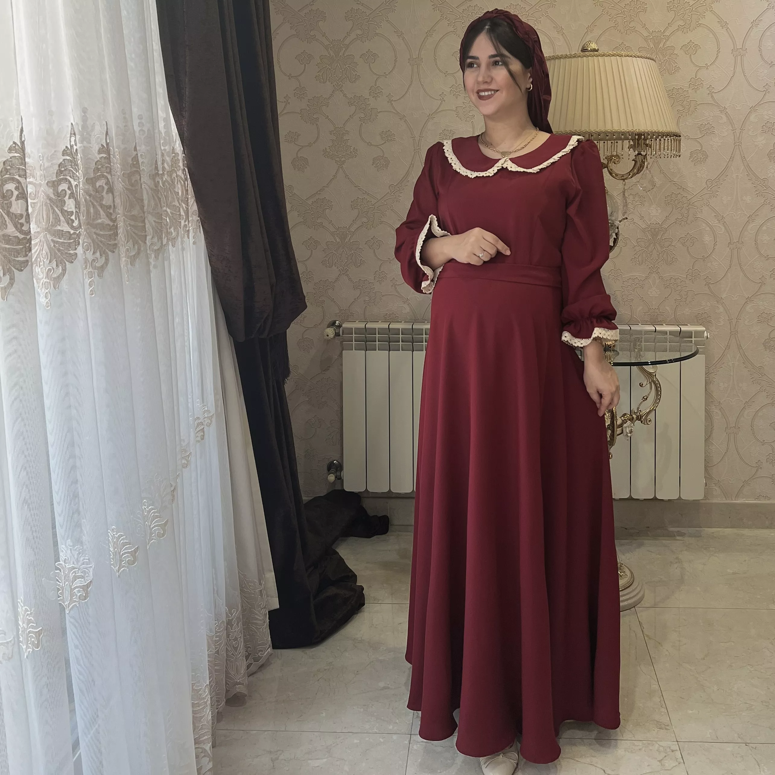 خرید پیراهن درین قد ۱۳۵ سانت جنس کرپ الیزه بند کمر دارد 