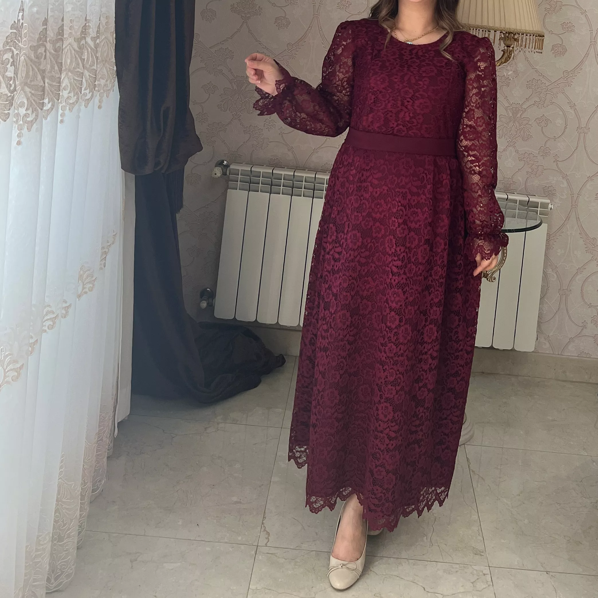 خرید پیراهن یلدا قد -۱۳۰ بند کمر دارد 