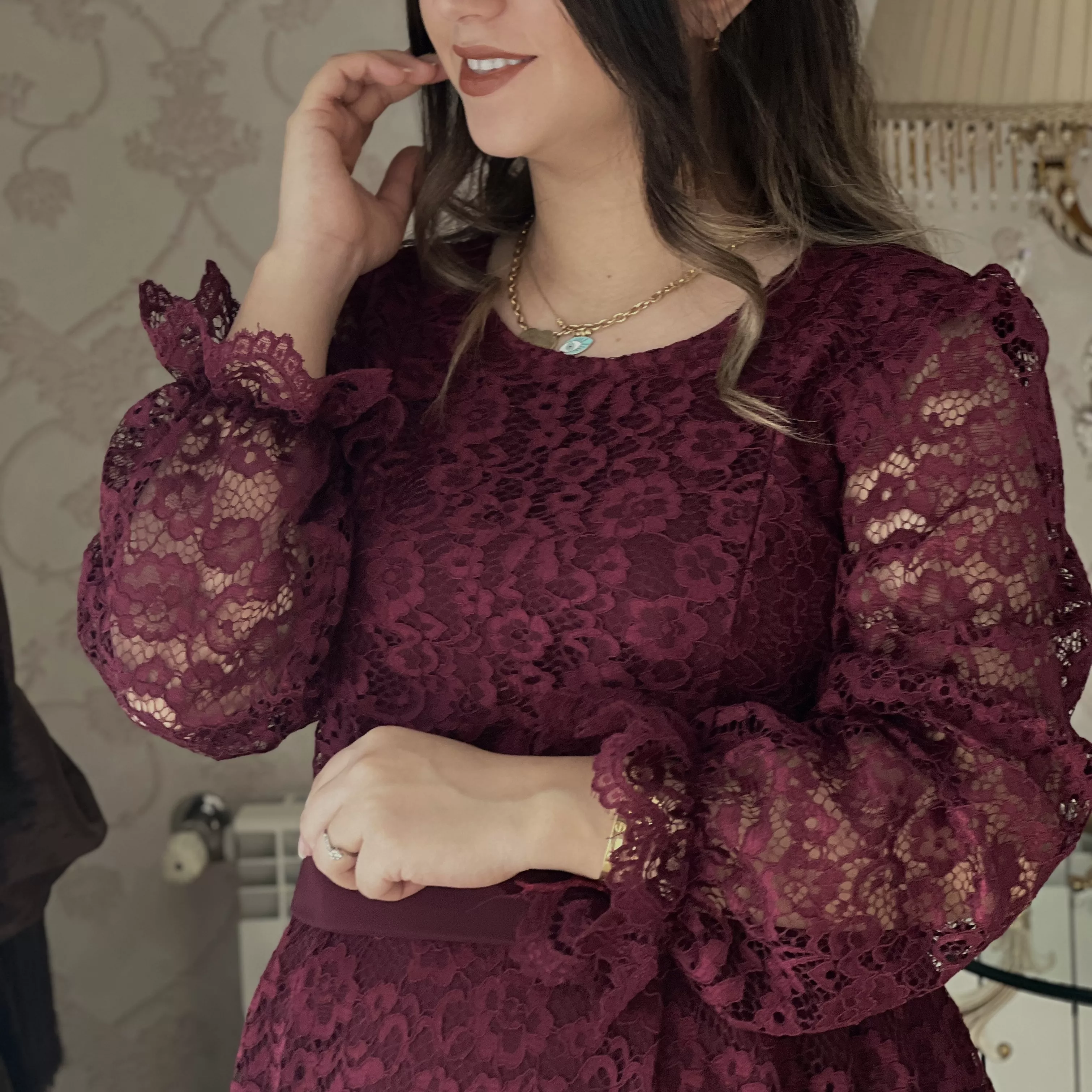 خرید پیراهن یلدا قد -۱۳۰ بند کمر دارد 