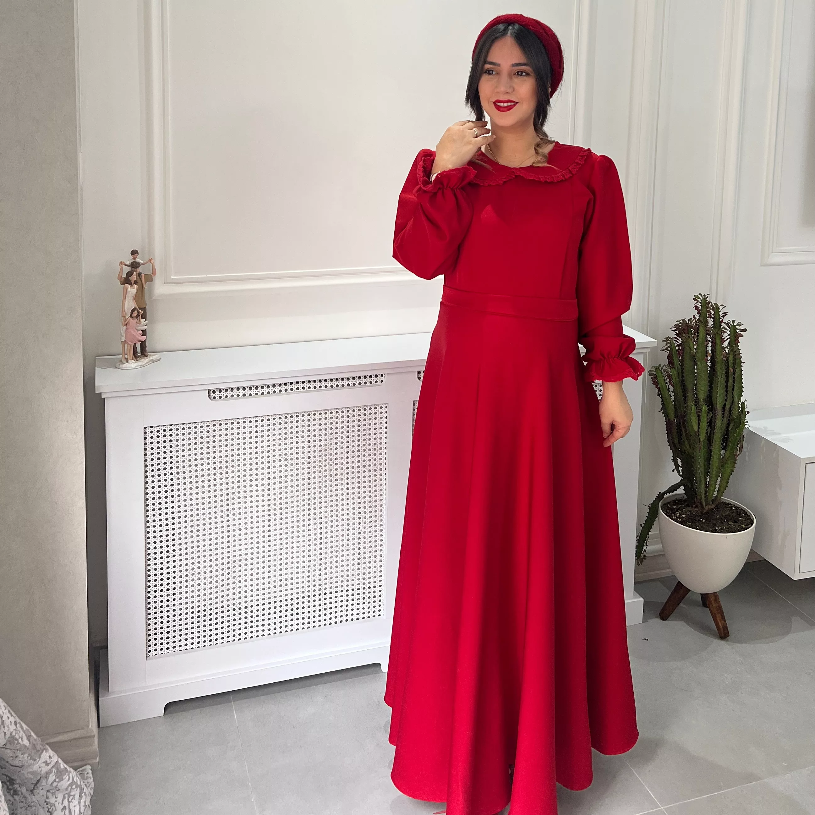 خرید پیراهن رز قد ۱۳۵ بند کمر دارد جنس کرپ مازراتی