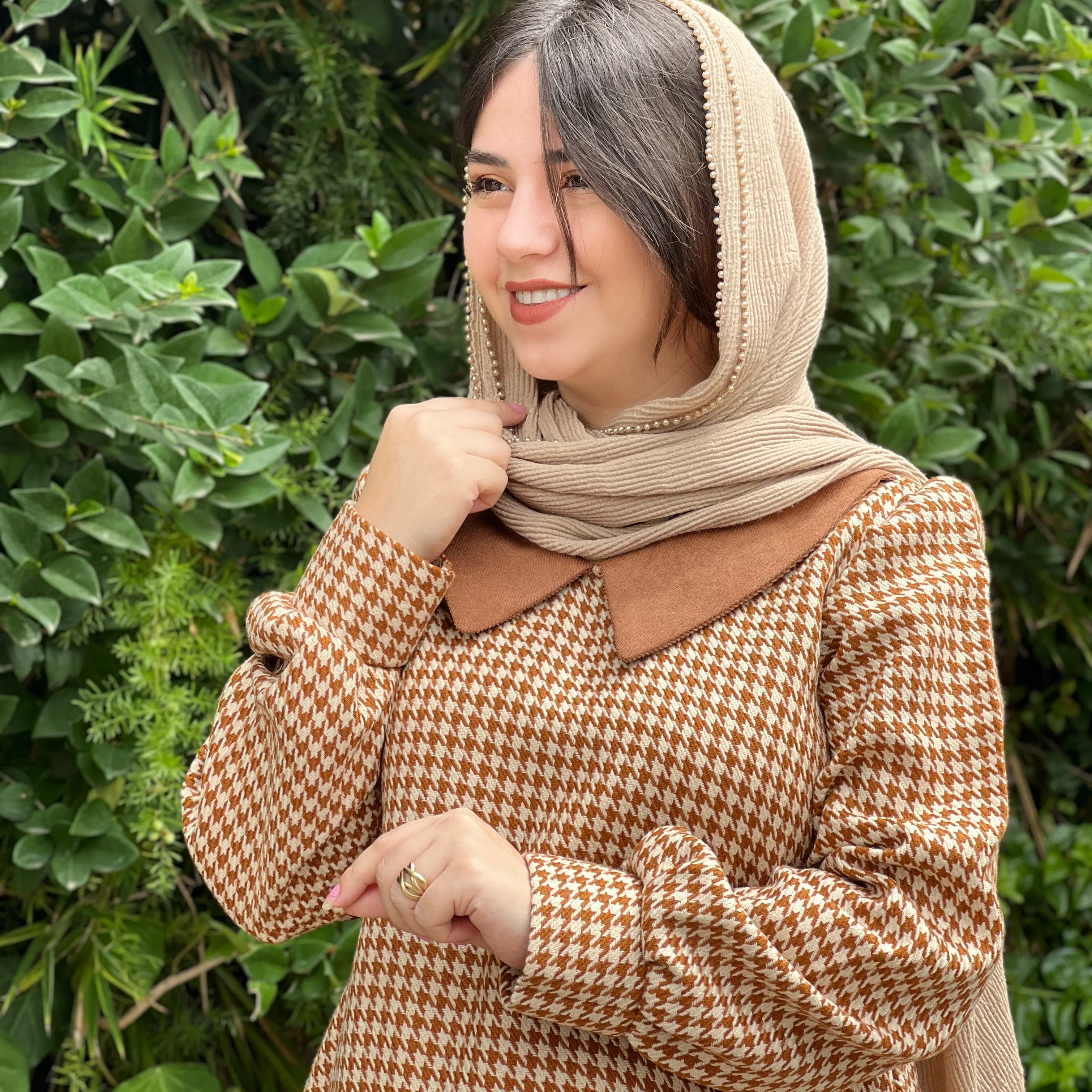 خرید پیراهن پاییزی نارنج قد ۱۲۸ بند کمر دارد 