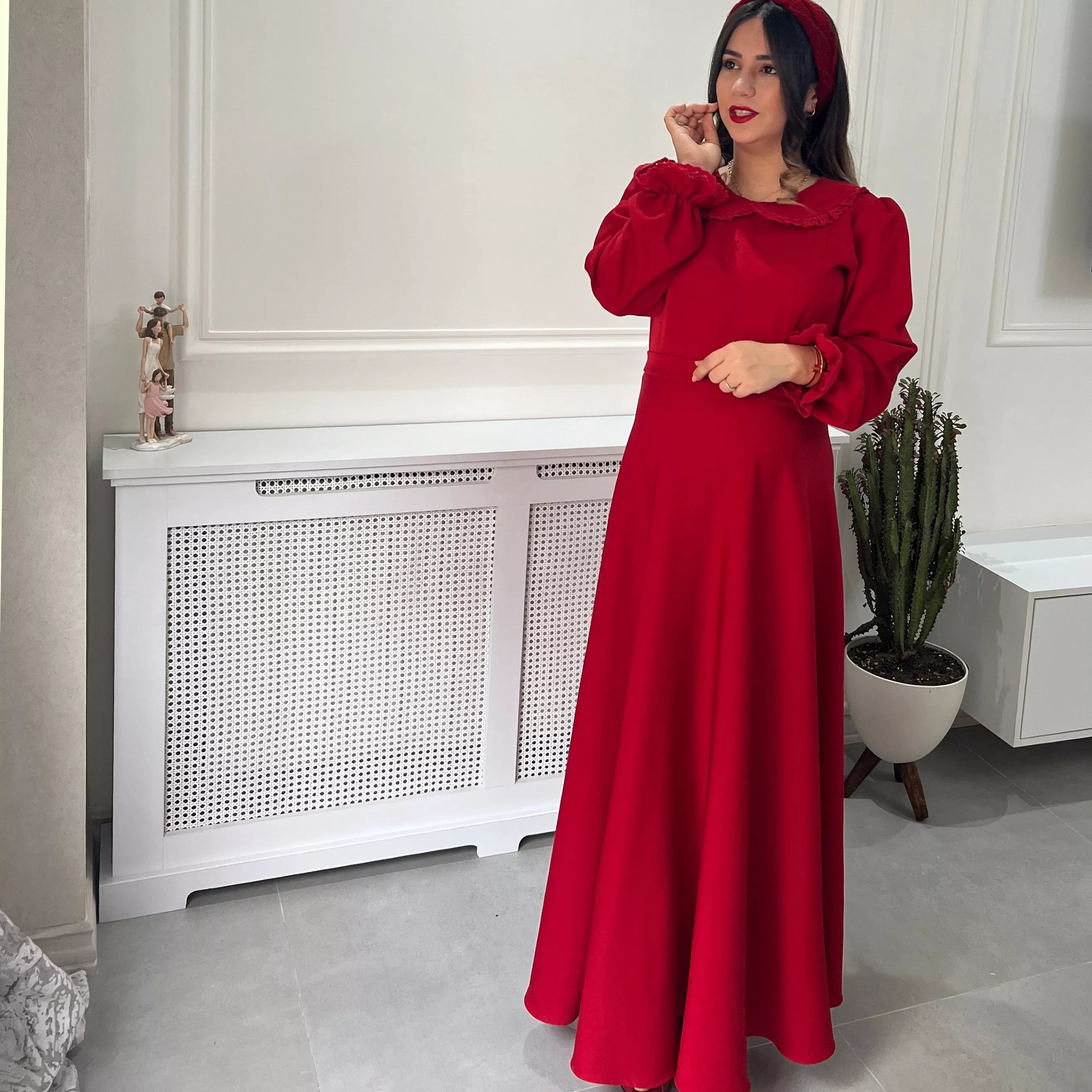 خرید پیراهن رز قد ۱۳۵ بند کمر دارد جنس کرپ مازراتی