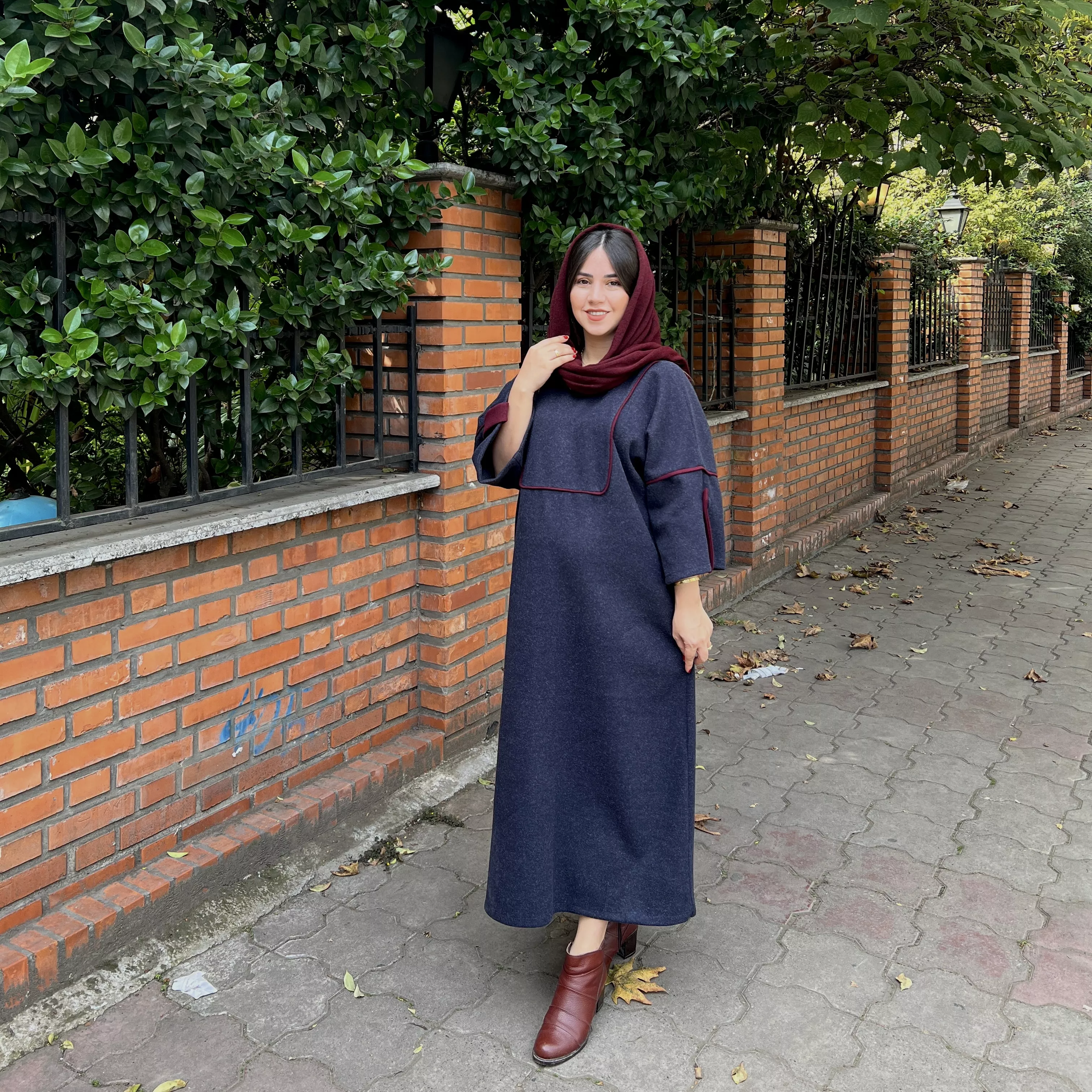 خرید کفتان پاییزه جنس فوتر کشی قد ۱۲۵ بند کمر دارد قد استین ۵۷