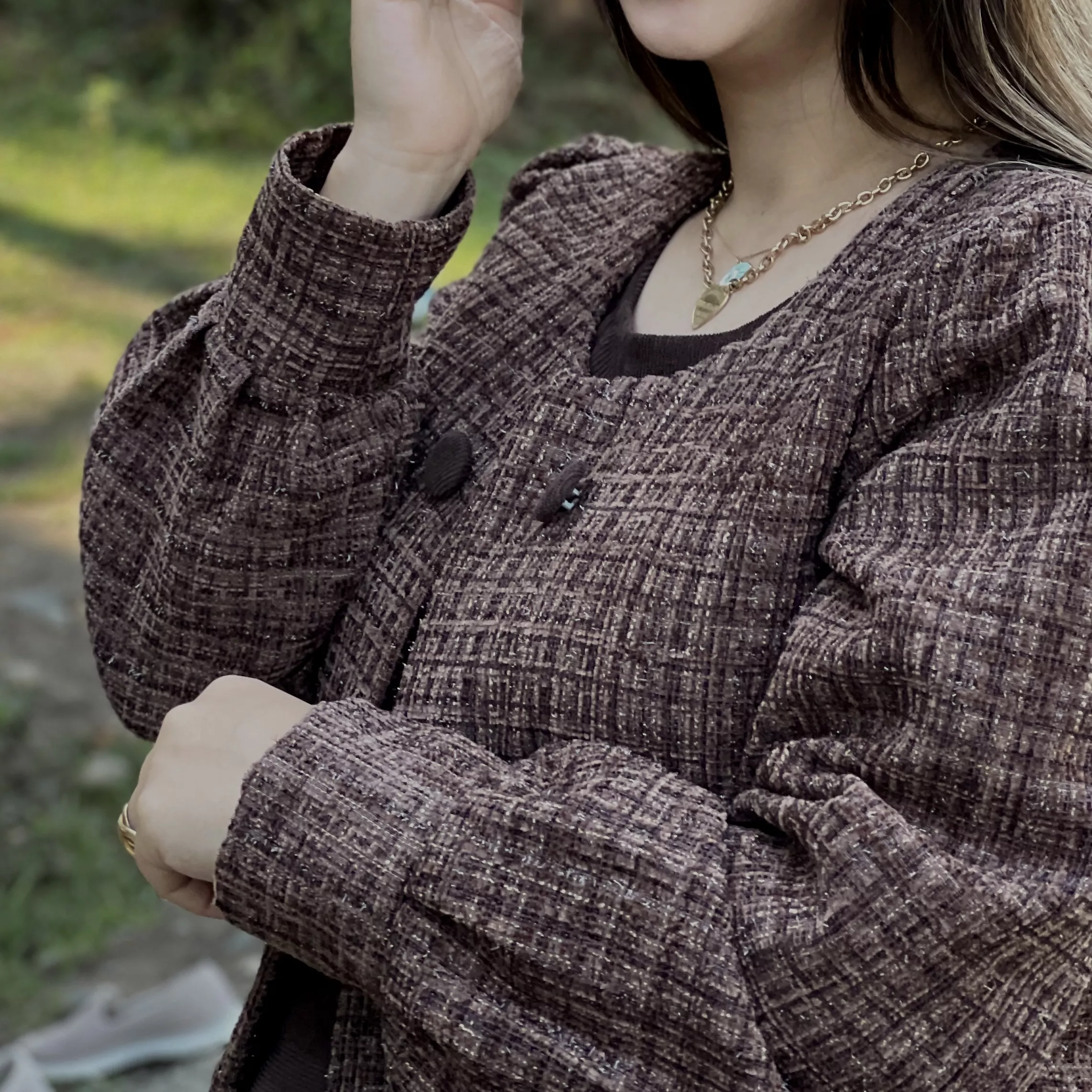 خرید کت و سرافان موکا قد ۱۳۵ بلن کمر دارد 