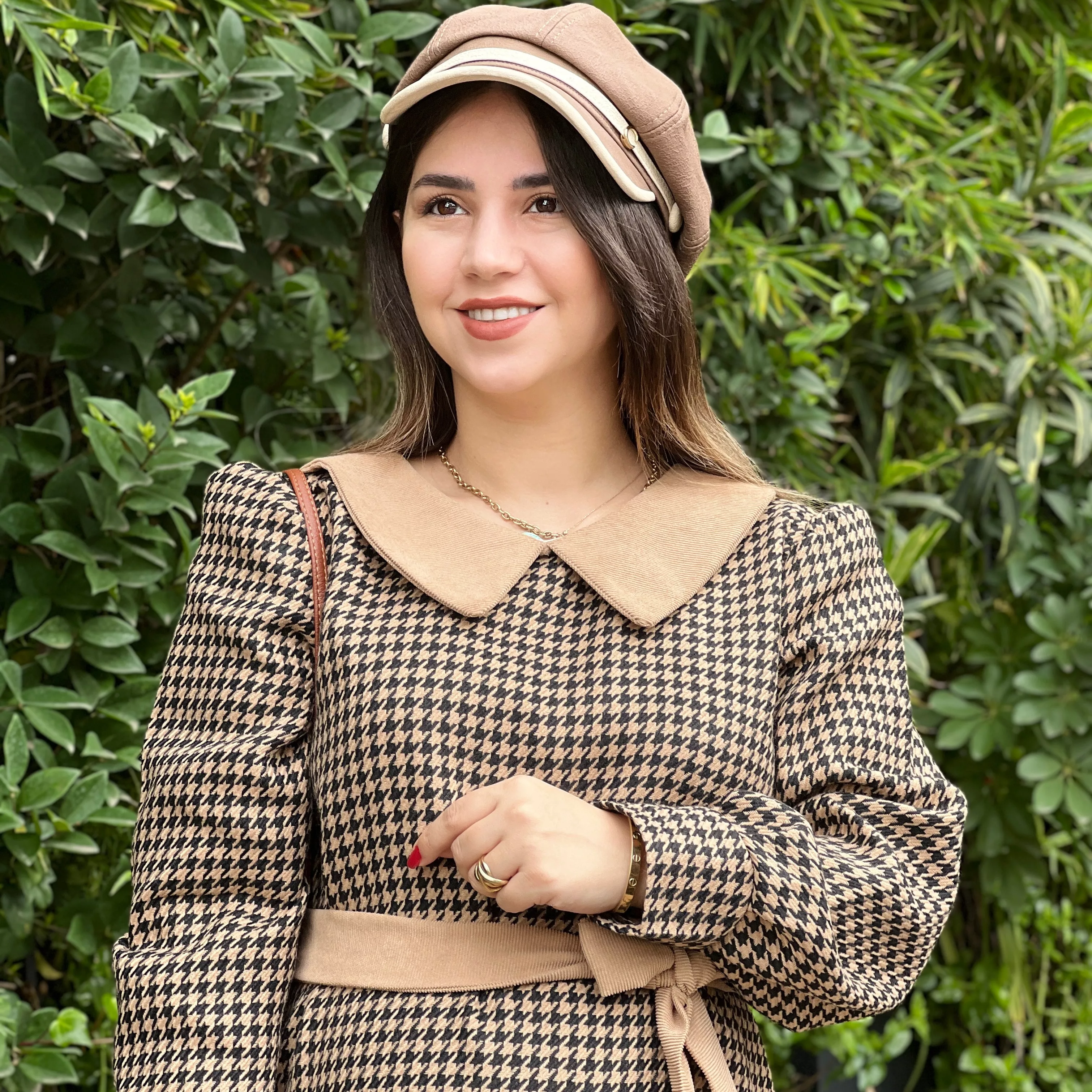 خرید پیراهن پاییزی پاپیون نسکافه ای قد ۱۳۰ بند کمر دارد 