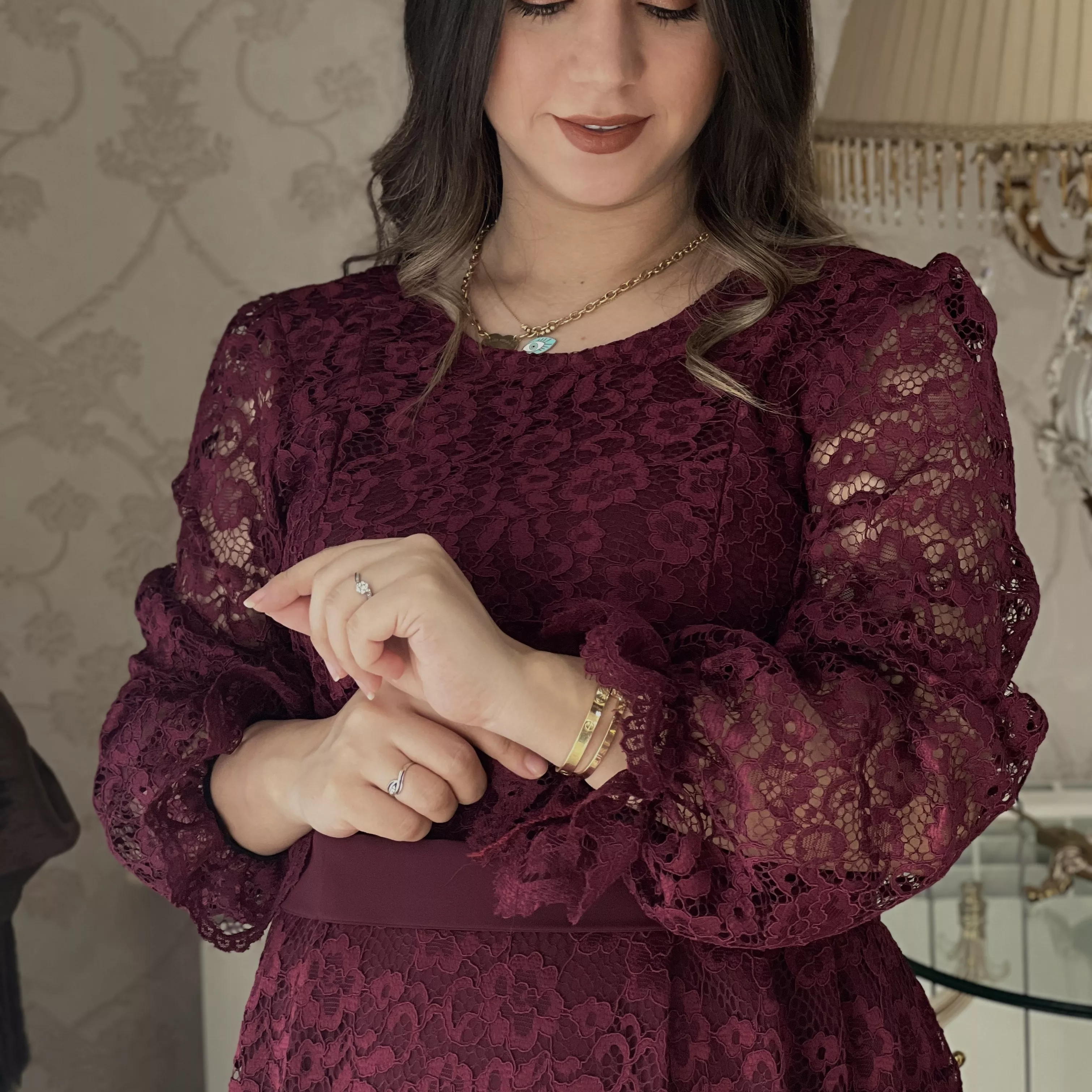 خرید پیراهن یلدا قد -۱۳۰ بند کمر دارد 