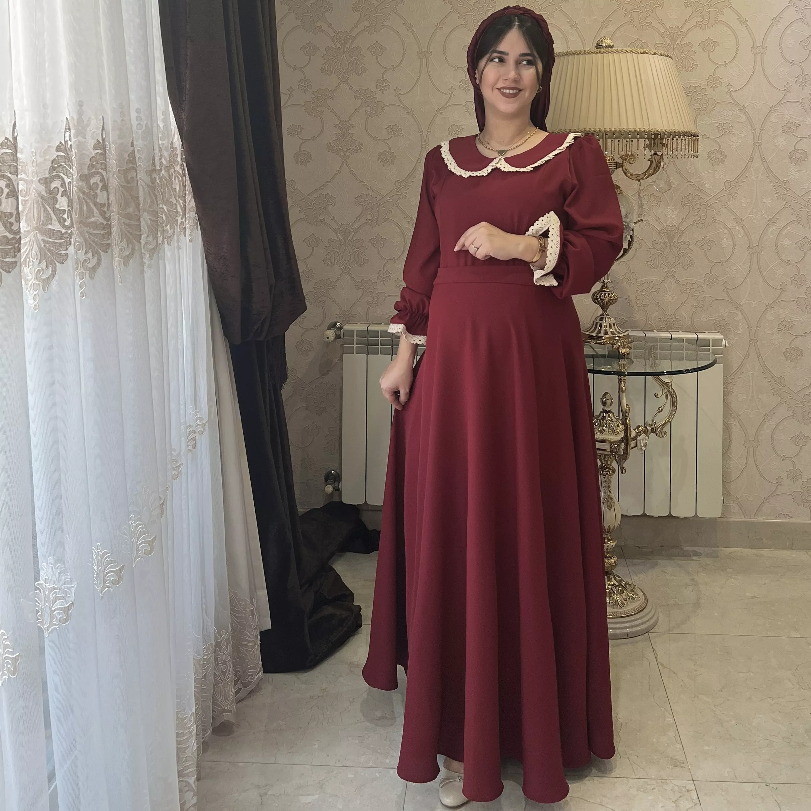 خرید پیراهن درین قد ۱۳۵ سانت جنس کرپ الیزه بند کمر دارد 