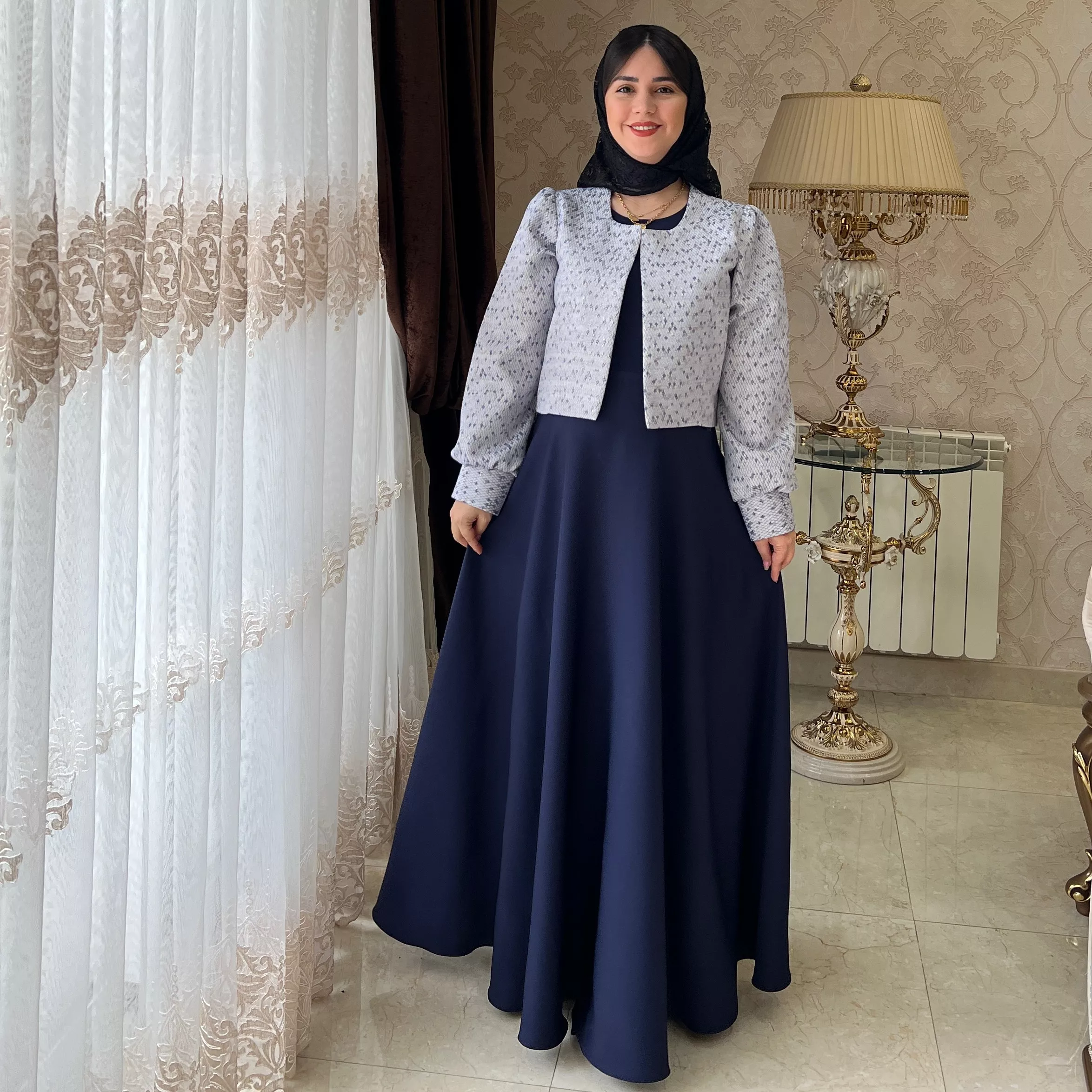 خرید کت و سرافان سرمه قد ۱۳۵ بند کمر دارد 