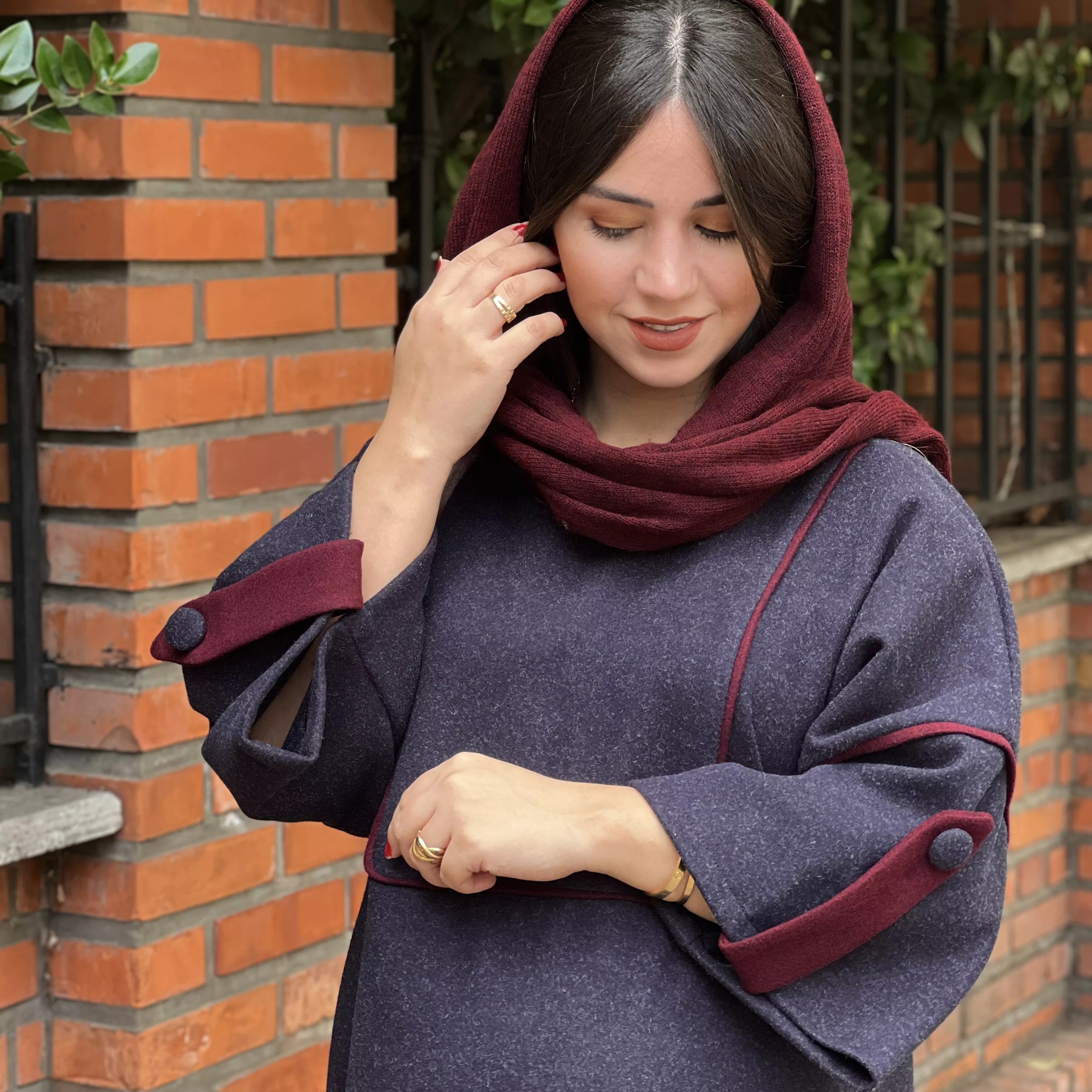 خرید کفتان پاییزه جنس فوتر کشی قد ۱۲۵ بند کمر دارد قد استین ۵۷