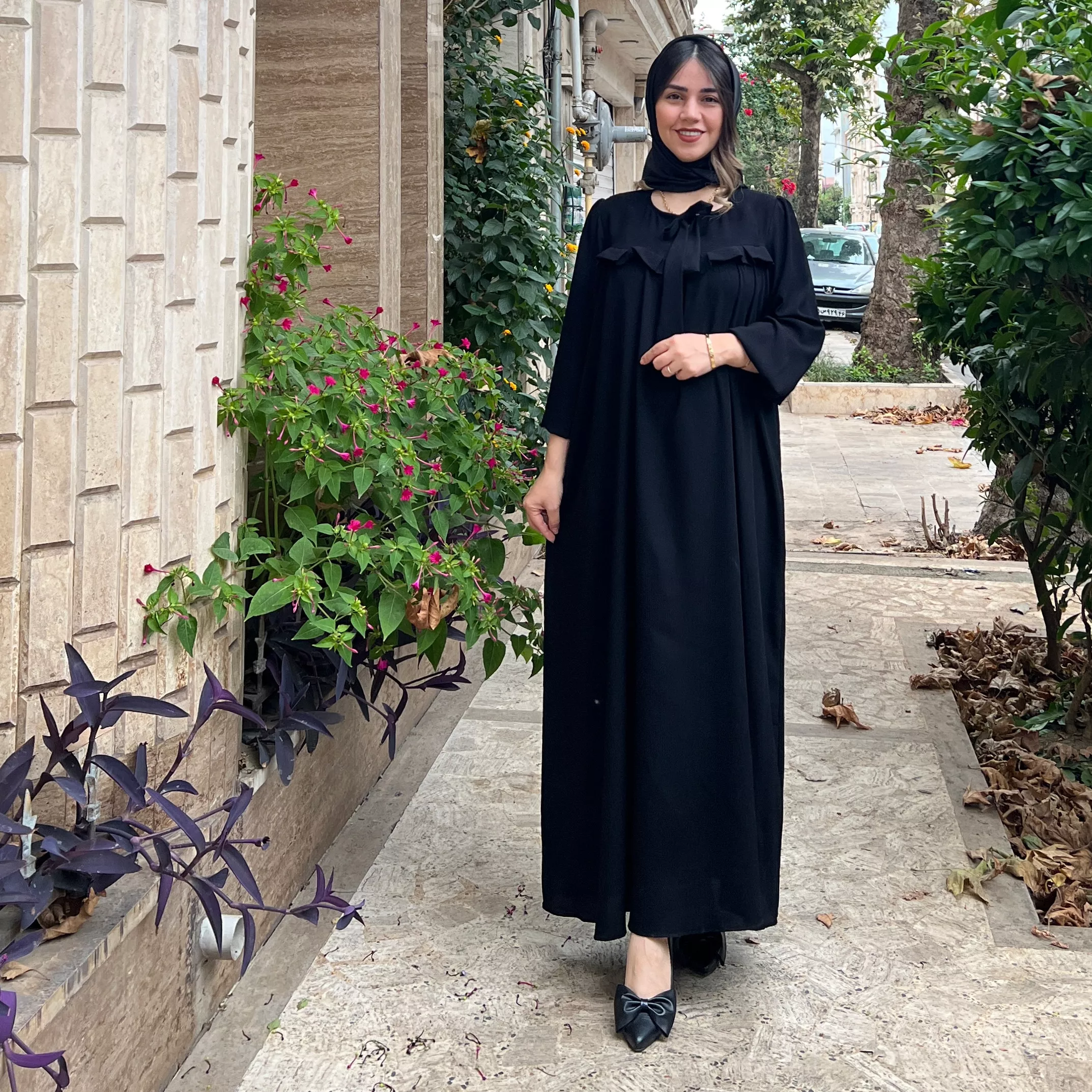 خرید پیراهن کریشه اندونزی مشکی قد ۱۳۵ بند کمر دارد 