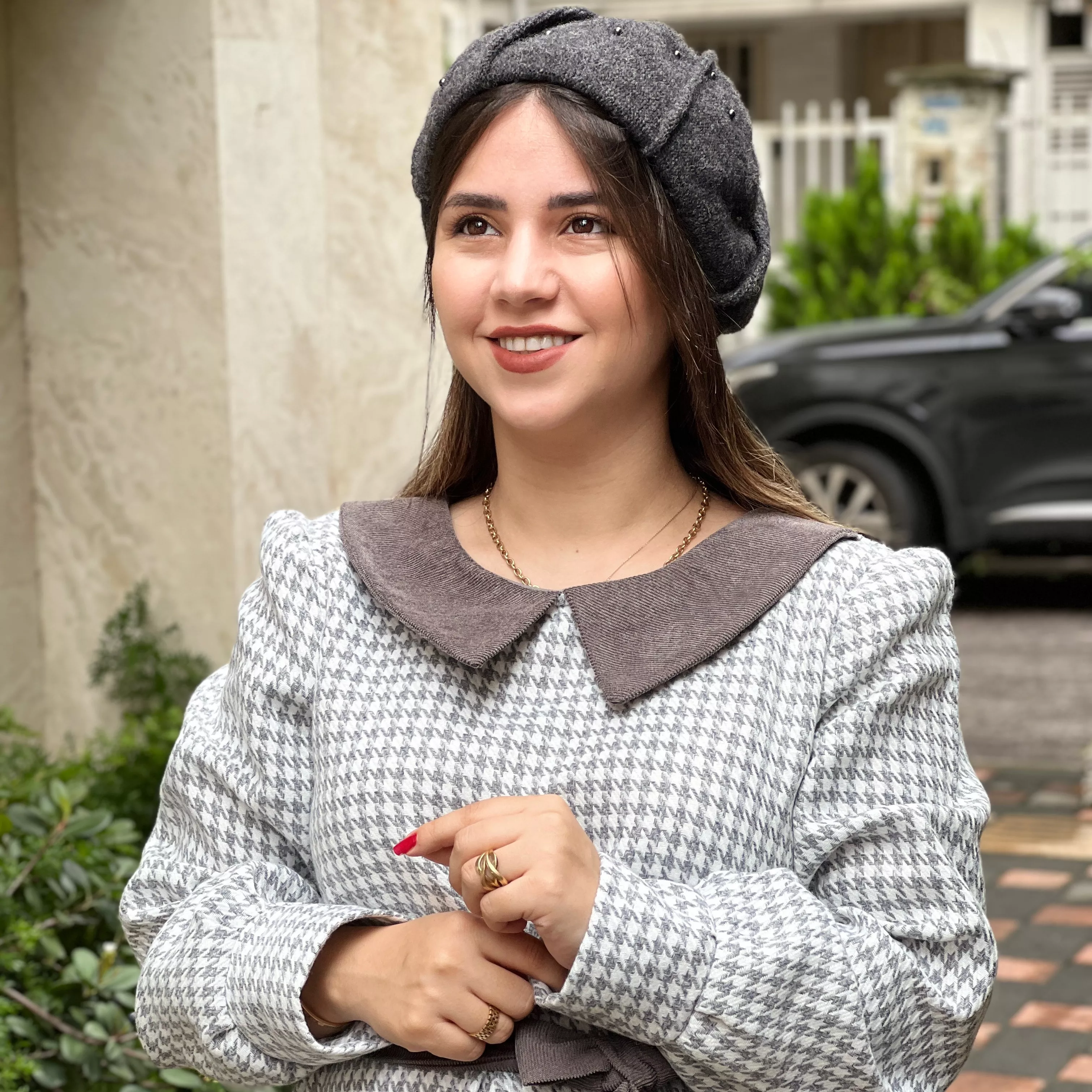 خرید پیراهن پاییزی پاپیون طوسی قد ۱۳۰ بند کمر دارد 