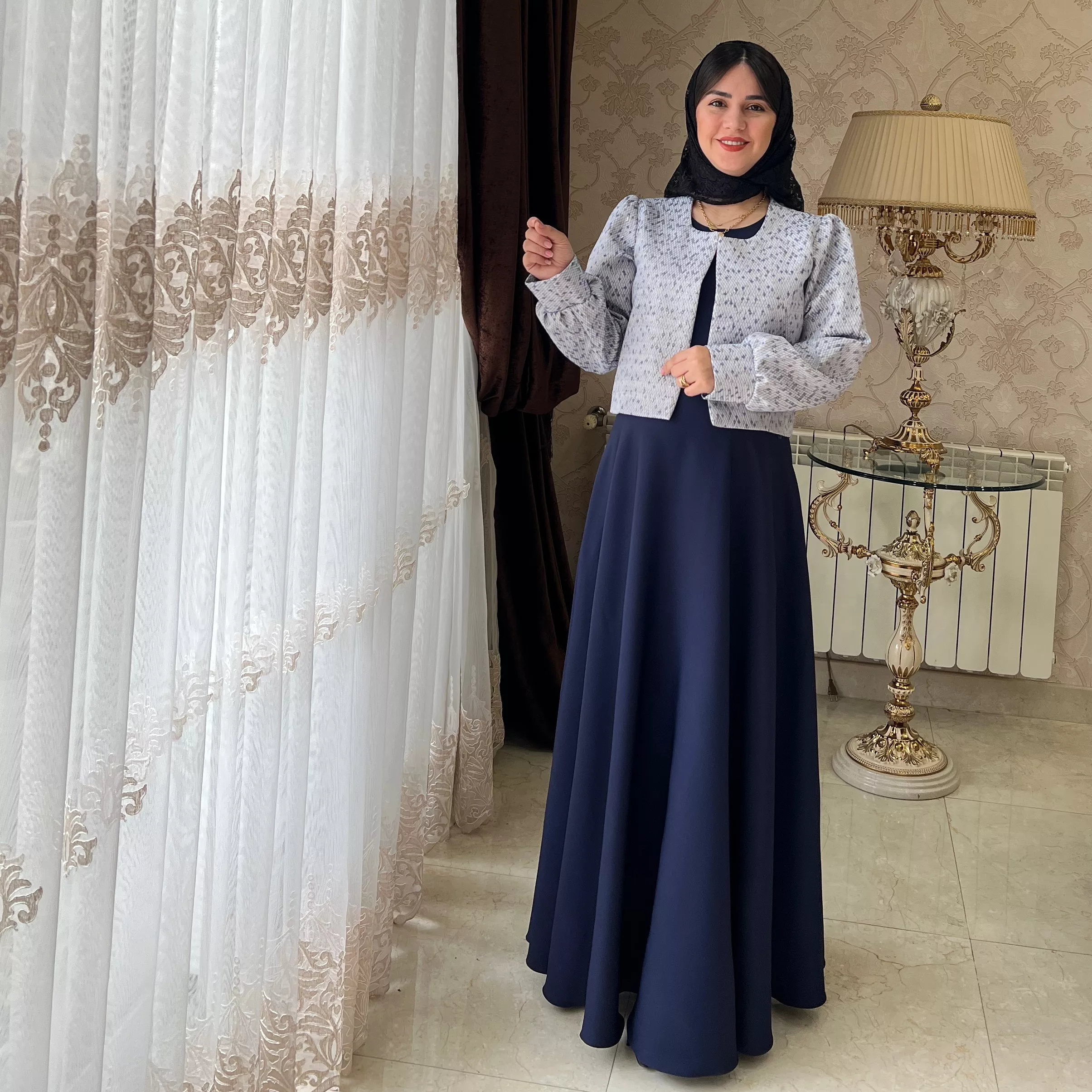 خرید کت و سرافان سرمه قد ۱۳۵ بند کمر دارد 